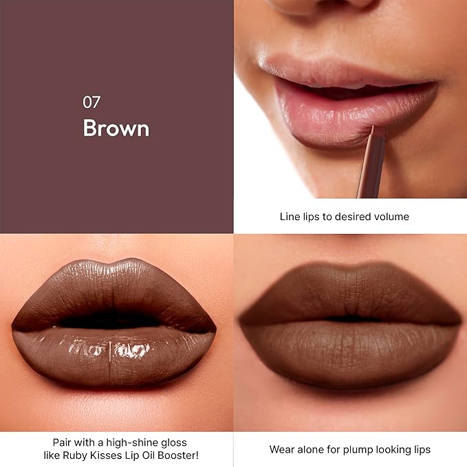 Ruby Kisses Plumping Effect Lip Liner, Semi Matte, Smudge Proof, High Pigment, Medium to Full Coverage Makeup, Precise Tip, Bold Color Lip Plumper