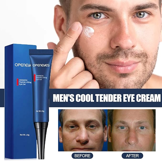 AKARY Awaken Peptide Depuffing Eye Gel, OPENEYES Lifts Firming Eye Tightener, Men's Moisturizing Eye Cream Hydrating Eye Gel Smooths Under Eyes for Dark Circles, Puffiness, Fine Lines, and Bags