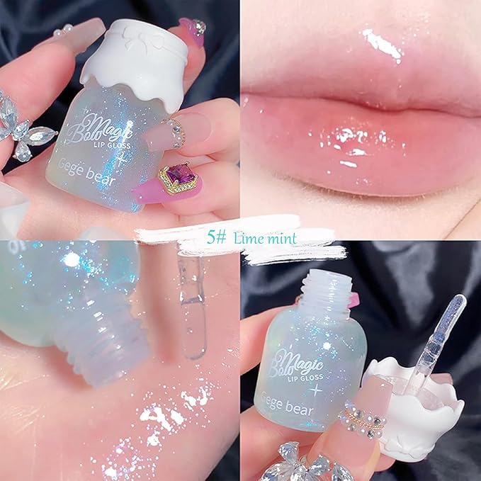 Petansy Mrettick 5 Colors Shimmer Lip Gloss Set Hydrating Lip Glow Oil Cute Hydrating Tinted Lip Transparent Balm Set Moisturizing, Long-Lasting