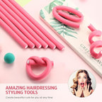 Syhood 30 Pcs 7'' Flexible Curling Rods Twist Foam Hair Rollers Soft Foam No Heat Hair Rods Rollers and 1 Steel Pintail Comb Rat Tail Comb for Women Long Short Hair(Pink,7 x 0.47 Inch)