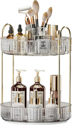 360° Rotating Makeup Organizer, Large-Capacity Skincare Make Up Storage 2 Tier Perfume Organizers Cosmetic Dresser Organizer with Makeup Brush Holder, Fits Bedroom, Bathroom, Vanity Shelf Countertop