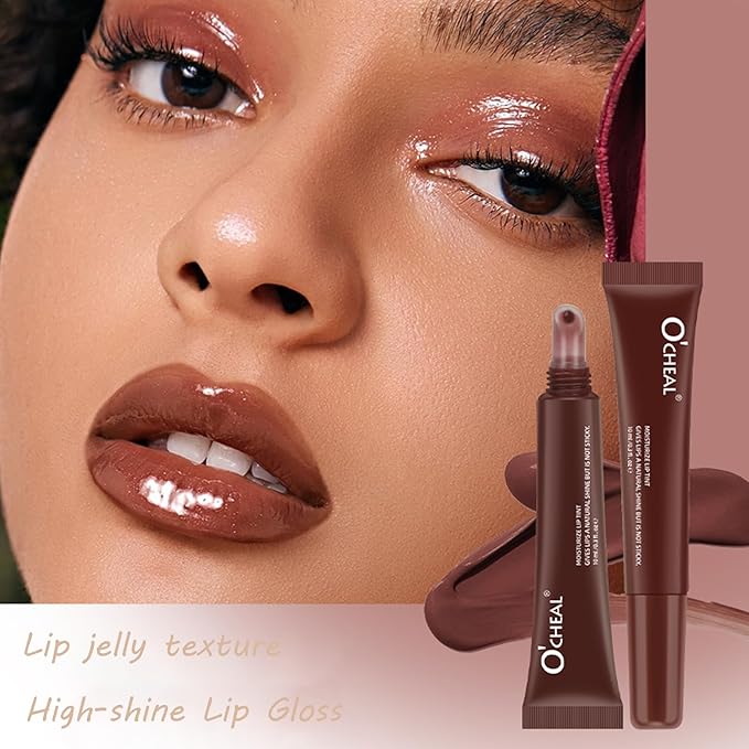 5 Pcs Hydrating Lip Gloss Lip Jam Set, High Shine Glass Finish Nude Colors Moisturizing Glitter Plumping Lip Gloss Shiny Jelly Liquid Lipstick for Girls and Women