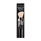 Sigma Beauty Travel Essential Trio - Makeup Brush Set for Foundation Powder Eyeshadow - 3 Tool Brushes with Brush Tin Holder - Skin Safe, Vegan Makeup Brushes for Travel - Black