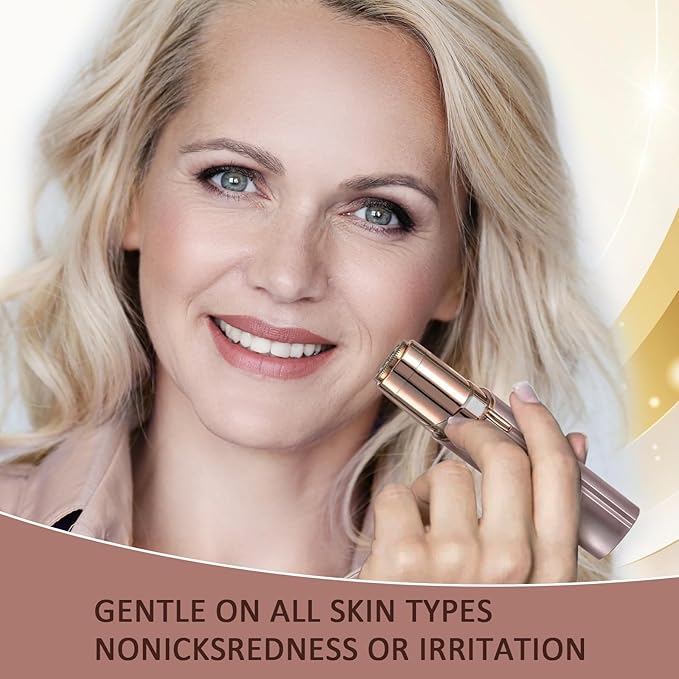 Women's Painless Hair Remover for Women, Battery Powered Facial Hair Shaver for Lips, Chin, Neck, and Cheek with 2 Replacement Heads and 1 Battery