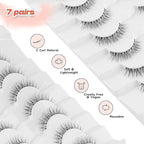 Natural Lashes False Eyelashes 12 MM Short Lashes WIspy 3D Volume Fake Eyelashes Pack C Curl Soft Eye Lash with Thin Cotton Band 7 Pair False Lashes Siligli