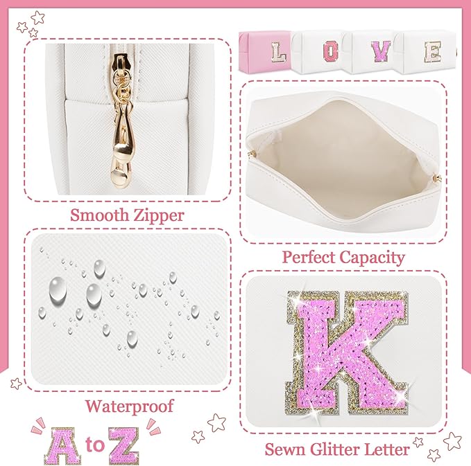 Initial letter patch makeup bag,