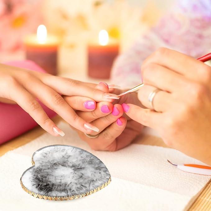 Sibba Resin Nail Art Palette Nail Mixing Palette Polish Color Mixing Plate Golden Edge Nail Holder Display Board Heart Shape Cosmetic Mixing Tools