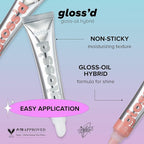 Gloss'd in Drenched, A nourishing gloss-oil hybrid with a light wash of color for full, shiny lips without stickiness