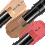3 Pcs Face Contour Stick Kit, Matte Finish Face Stick Trio with Bronzer Blush Highlighter and Brush, Long Lasting Waterproof Cream Beauty Wand Makeup Set for Sculpt Glowing Face Look (#4, 10, 14)
