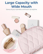 BAGSMART Makeup Bag, Travel Cosmetic Bag, Puffy Padded Make Up Bag for Women, Makeup Organizer Case, Wide-open Pouch Purse, Travel Essentials, Toiletries Accessories Brushes, Dark Pink