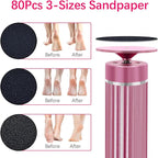 5.3'' Electric Foot Callus Remover with 80pcs Sandpaper Discs & Brush, Professional Aluminum Ergonomic Pedicure Tool, Stepless Speed & Reverse Control for Dead Skin Removal (Pink)