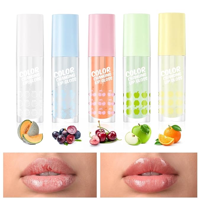 VANERIA Color Changing Lip Gloss,Clear to Pink,Fruit Flavoured Lip Changing Lip Gloss,PH Lip Color,Long Lasting Moisturizing(3.5ml/0.11Fl.Oz) (Oranges)