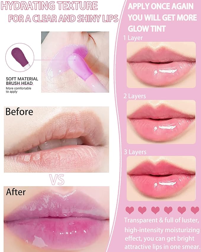 Tinted Moisturizing Lip Glow Oil, Hydrating Plumping Lip Gloss Lip Care Clear Lip Oil for Dry Lip, Glow Reviver Lip Oil,Shine Lip Tint Stain Lip Care Product,Women's Day Makeup Gift(#006 Berry)