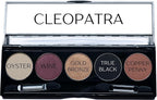 Cleopatra Shimmer White, Purple Burgundy, Gold Bronze, Black and Copper Penny Vegan Eyeshadow Palette; Talc, Paraben & Cruelty Free