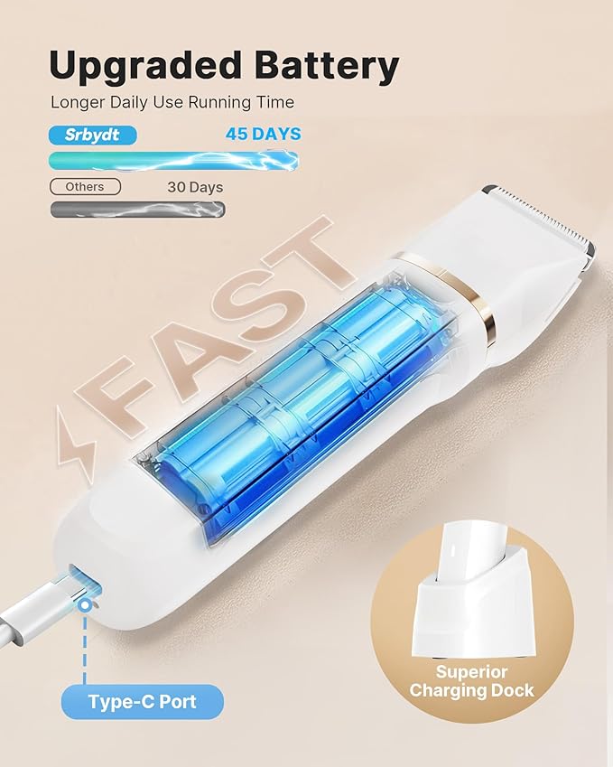 Upgraded Bikini Trimmer for Women, Dermave Bikini Shaver [2in1 & Painless] Electric Face Razors/Shaver, [Waterproof] Pubic Body Hair Trimmer, Replaceable Ceramic Blade, Charge Dock, Gifts for Women