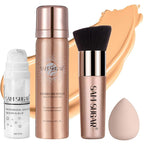 AirBrush Foundation Spray Set, Spray Foundation Makeup and Hydrating Face Primer Kit, Longwear Waterproof Liquid Matte Foundation Mist for Flawless Look, Brush and Sponge Include (#4 Warm Beige)