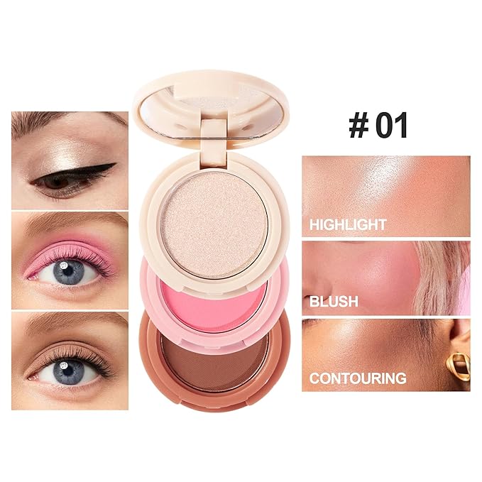 Makeup Eyeshadow Palettes, 3-in-1 Protable Multifunction Blush Highlighter