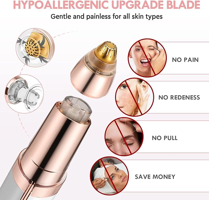 gurelax Eyebrow Hair Remover, Electric Eyebrow Trimmer for Women,Face and Eye Epilator with LED Light for Women Rechargeable with 2 x Replacement Heads (White)