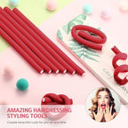 Syhood 30 Pcs 7'' Flexible Curling Rods Twist Foam Hair Rollers Soft Foam No Heat Hair Rods Rollers and 1 Steel Pintail Comb Rat Tail Comb for Women Long Short Hair(Red,7 x 0.3 Inch)