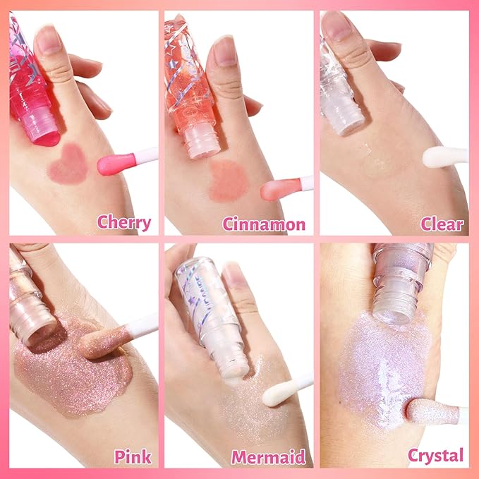 UCANBE 3 Color Shimmery Lip Oil Gloss - Luxurious Radiant Hydrating Tinted Lip Glow (Coral/Gold/Raspberry), Non-Sticky Shiny Lip Plumper Top Gloss for All-Day Wear and Comfort