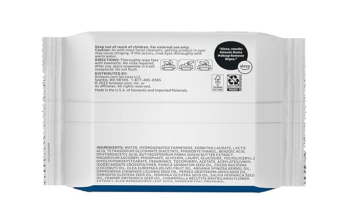 Amazon Basics Make Up Remover Wipes, Original, 25 Count, Pack of 6 (Previously Solimo)