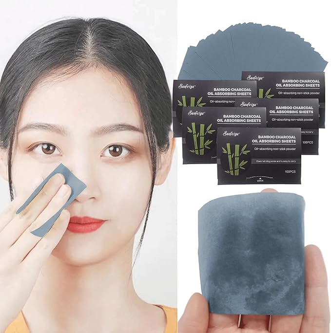Natural Bamboo Charcoal Oil Absorbing Tissues - 6pk/600 Oil Blotting Sheets For Face, Oil Control Film, Oil Absorbing Sheets, Makeup Friendly