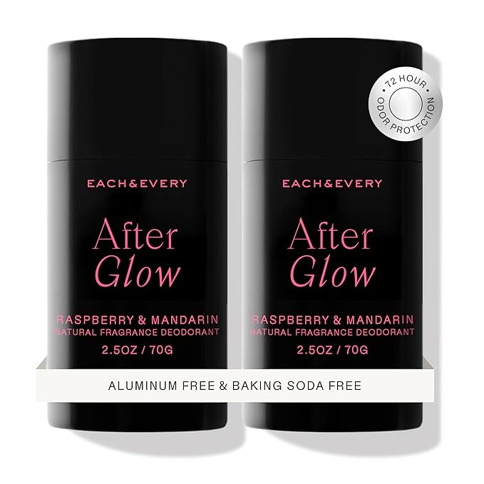 Each & Every Aluminum Free Deodorant for Women & Men, Raspberry & Mandarin - All Natural Deodorant for Sensitive Skin, EWG Verified - Clean, Baking Soda-Free, Plant-Based Fragrance - 2.5oz, 2 Pack