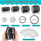 Selizo Hair Curlers 36 Pcs Set with 24Pcs Hair Curlers 4 Sizes and 12 Pcs Hair Clips for Long Medium Short Thick Hair, Black