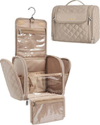 BAGSMART Makeup Bag for Women with Hanging Hook, Large Portable Capacity Water-resistant Organizer Travel Case for Toiletries and Cosmetics, Brown