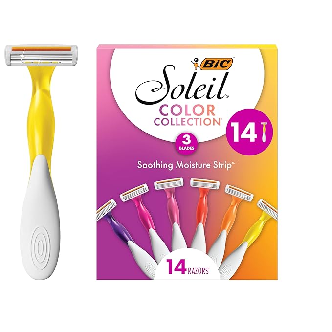 BIC Soleil Smooth Colors Women's Disposable with 3 Blade Razors, Razors for Women, 14-Pack