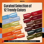 MEFA Fall Gel Nail Polish Set, 12 Colors Orange Burgundy Red Gel Polish Set Flash Dark Red Glitter Nail Polish Shimmer Nude Brown Blue Yellow Nail Gifts for Women Girl DIY Salon Home Spring Summer