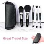 Travel Makeup Brushes Set w/Pouch, 5PCS Double Ended Portable Mini Cosmetic Brushes Kit for Foundation, Eyeshadow, Lip, Blush Make Up Brushes Professional(Black)