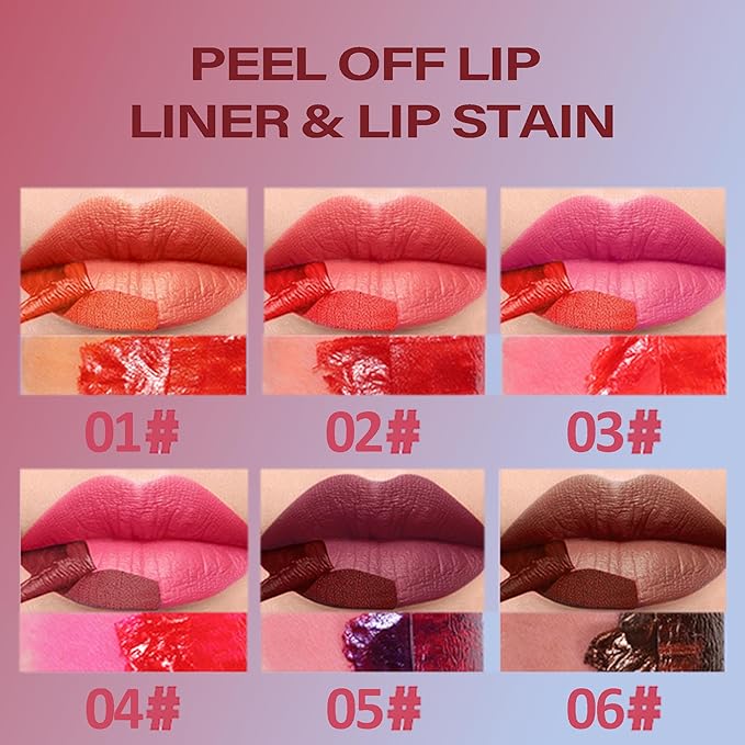 Wonder Blading Lip Stain Peel Off Masque, 6 Colors Tattoo Peel Off Mask, Matte Finish Peel Off Lip Stain, Waterproof & Transfer Proof Nude Lip Tint, Lip Tatoo Peel Lip Tint, 06# Dark Brown