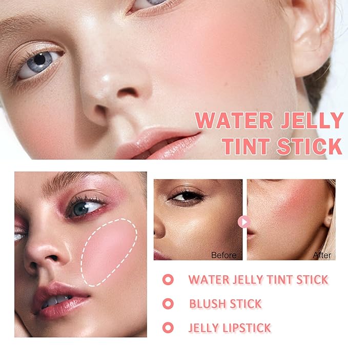 Cooling Water Jelly Tint/Blush,Burst Spritz (Poppy Pink+Coral) Multi-Use Lip