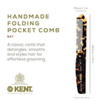 Kent 82T Handmade Folding Pocket Comb for Men, Fine Tooth Hair Comb Straightener for Everyday Grooming Styling Hair, Beard or Mustache, Use Dry or with Balms, Saw Cut Hand Polished, Made in England