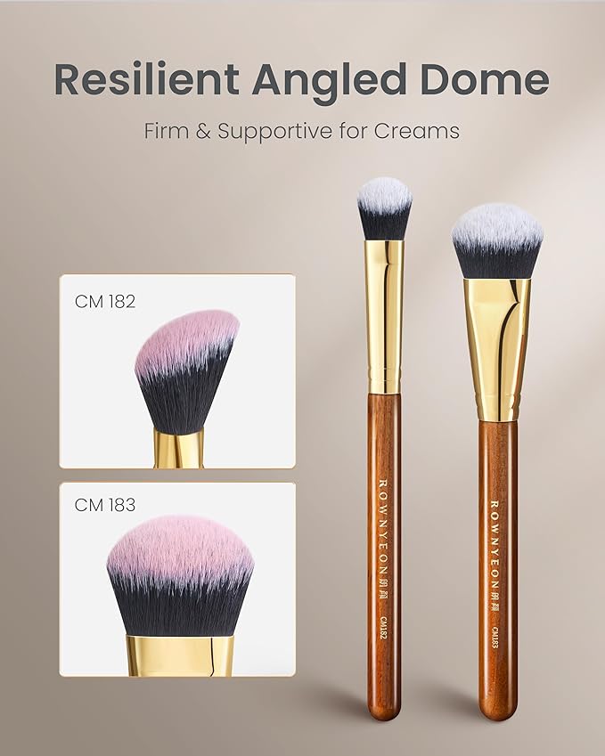 Desert Oak Series Precision Angled Dome Highlight Brush - Small Nylon Bristles for Targeted Cream/Liquid Highlighter, Under-Eye, Nose Bridge & Detail Work, Bubinga Handle & Brass Ferrule (CM 182)
