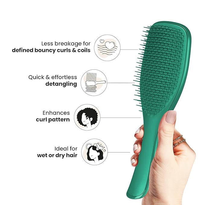 Tangle Teezer Ultimate Detangler Curly Hair Brush, Dry & Wet Hairbrush, Reduces Frizz & Breakage, for 3C to 4C Curly Hair Types, Aqua Green