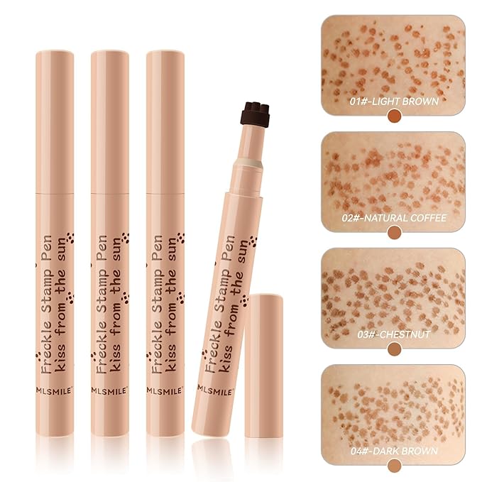 AKARY Stamp Freckle Pen Natural Lifelike Fake Freckles Makeup, Waterproof Long Lasting Quick Dry 5 Comb Corners Natural Like Face Freckle Makeup Pen for Effortless Sunkissed Makeup, 03-Chestnut