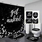 4PCS Luxury Diamond Shower Curtain Set, Bling Rhinestone Gem Crystal Jewelry Shining Starry Sky Galaxy Bathroom Decor, Waterproof Fabric Black Shower Curtain, Get Naked Bath Mat Toilet Rug