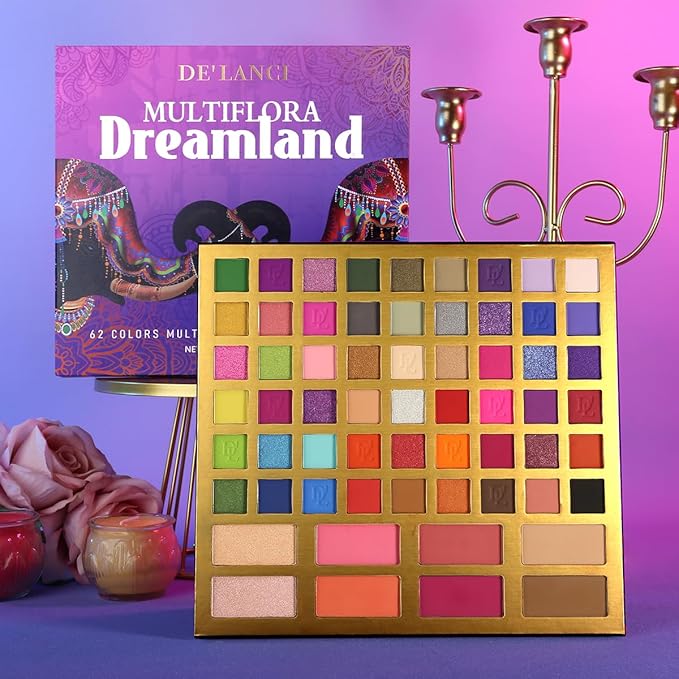 Large Eyeshadow Palette for Makeup Beginners, DE'LANCI Big Colorful All In One Makeup Palette for Stage Makeup, Blush Highlighter Contour Full Highly Pigmented Makeup Pallet Teen Holiday Gifts