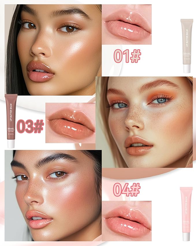 Tinted Lip Butter Balm,3 Colors Vanilla Brown Pink Lip Balm Hydrating Lip Gloss, Non Sticky High Shiny Lip Glow Oil Yummy Lip Stain Plumping Lip Tint Lip Mask Women Valentine's Day Makeup Gift-Set A