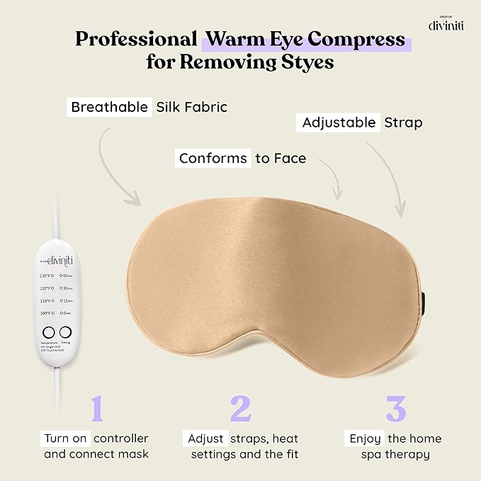 Heated Eye Mask for Dry Eye Relief - Stye Eye Treatment, Warming Eye Mask for Dry Eyes Mask Warm Compress for Eyes, Sinus Mask Heated Eye Patch - Dry Eye Mask Moist Heat Electric Warming - Champagne