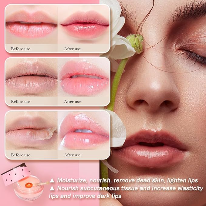 4 Pcs Strawberry & Honey Lip Balm, Vitamin E Lip Masks Moisturizing Propolis Sleeping Lip Mask, Hydrating & Prevention Dry and Cracked Lip Scrubs Exfoliator (2 Pack Strawberry + 2 Pack Honey)