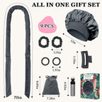 No Heat Overnight Hair Curlers Headband, 70" Soft Ribbon Curl Wrap for Long Hair - 9 PCS Curling Rods Set - Grey