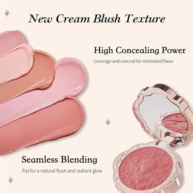 Flower Knows Little Angel Cream Blush,Buildable & Blendable Makeup Blush for cheeks,Soft & Long-lasting,Brick Red Flush for All Skin Tones(01 Flaming Heart,6g)
