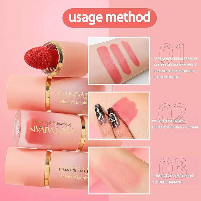 AKARY Mousse Liquid Blush, Soft Cream Makeup Blush, Tint(01#Love Cake)