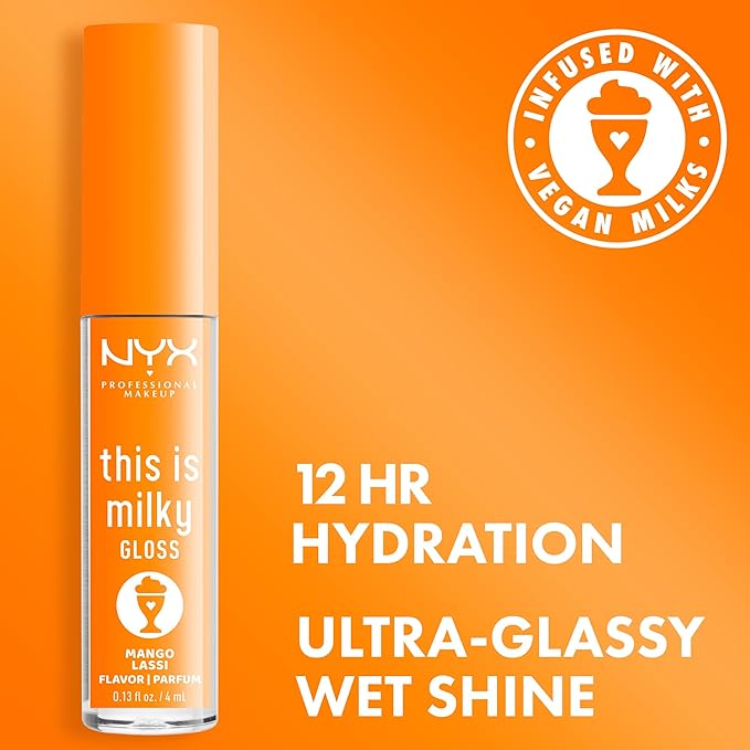NYX PROFESSIONAL MAKEUP This Is Milky Gloss, Lip Gloss with 12 Hour Hydration, Vegan - Mango Lassi (Orange Cream)