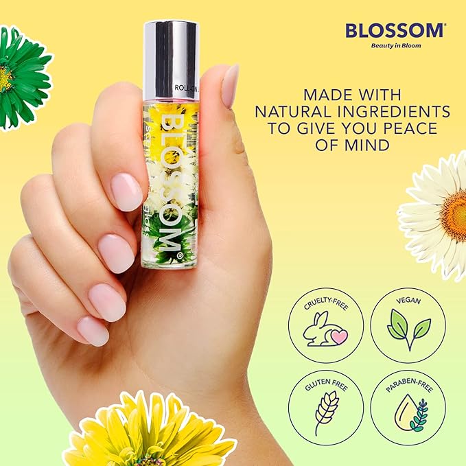 Blossom Roll on Lip Gloss, Scented Clear High Shine Moisturizing Lip Oil, Non Sticky, Infused with Real Flowers, Made in USA, 0.2oz, Pineapple