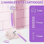 DreamGenius Razors for Women Include 1 Non-Slip Handles and 7 Blade Refills with a Shower Holder, 5 Premium Blades Women's Razors for Shaving with 360° Lubrication Reduces Irritation, Purple