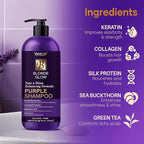 Sulfate Free Brass Toning Purple Shampoo for Blondes, Brown Highlighted, or Bleached Hair, Infused with Purple Rice Extract, Hyaluronic Acid, Vitamin E, and Chamomile Extract (16 fl oz)